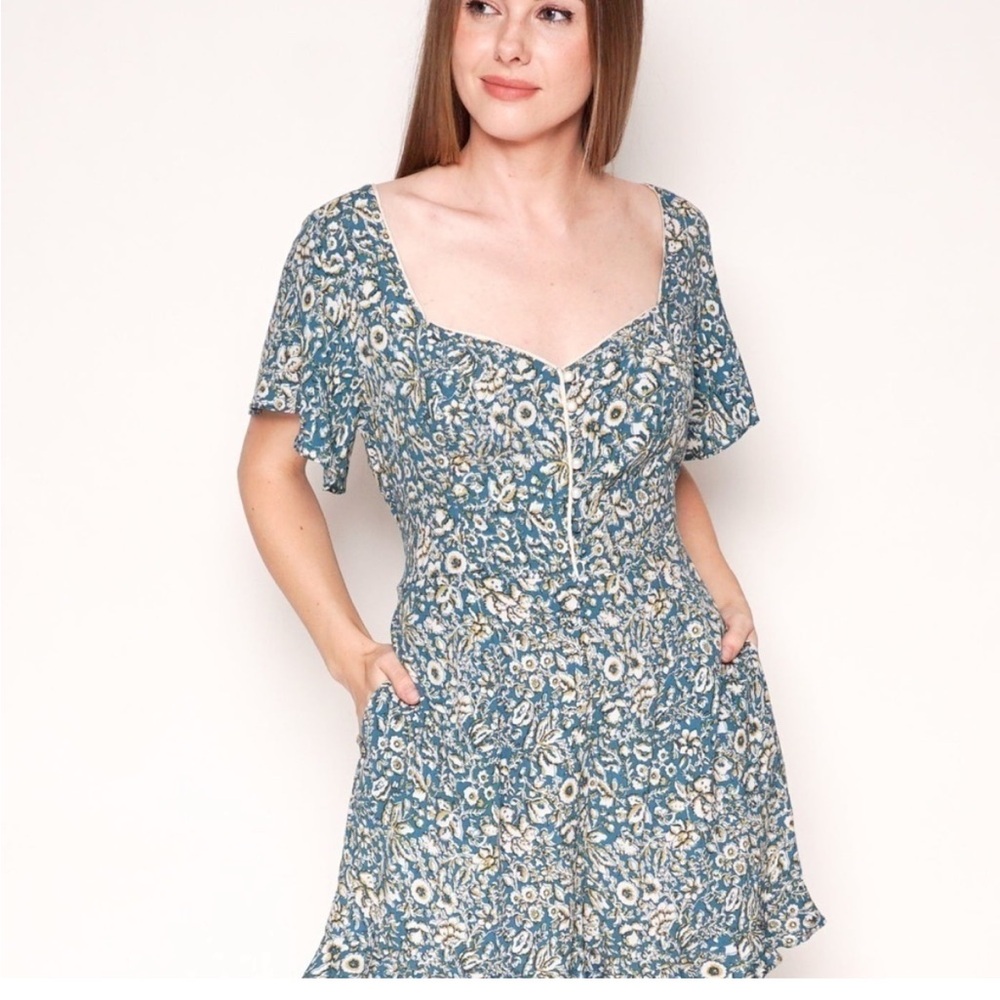 Maeve sweetheart neck green floral romper /8/